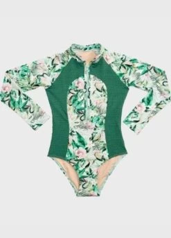 Aqua Blu-Marabou Girls Long Sleeve One Piece