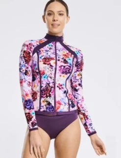 Aqua Blu-Peony Long Sleeve Rash Guard