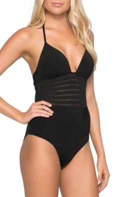 Jets- Parallels Mesh Panelled Plunge Halter One Piece -Swimwear Promotion Store image 6062882 6013169 600