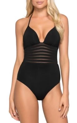 Jets- Parallels Mesh Panelled Plunge Halter One Piece -Swimwear Promotion Store image 6062883 6013170 600