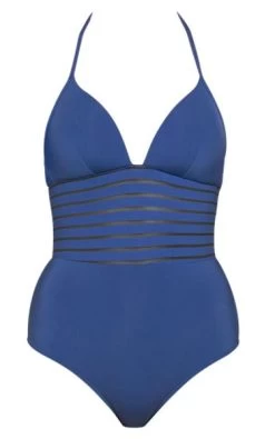 Jets- Parallels Mesh Panelled Plunge Halter One Piece -Swimwear Promotion Store image 6062889 6013176 600