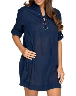 Jets-Promises Lace-up Front Shirt Dress
