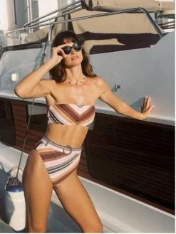 Maaji - Bayadere Stripe Bandeau & Belted Pant Set