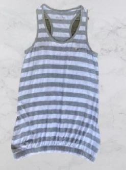 Rohnisch-Alice Long Loose White /Grey Melange Stripe Singlet