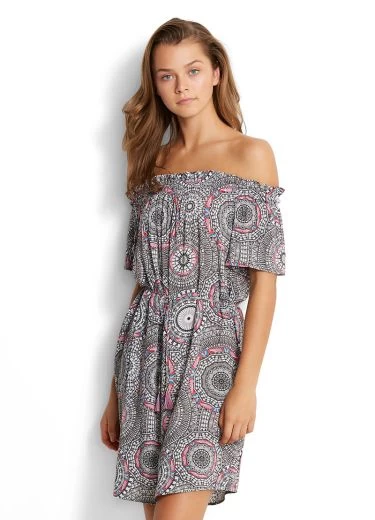 Seafolly-Sahara Nights Off The Shoulder Crochet Print Dress 3 Seafolly-Sahara Nights Off The Shoulder Crochet Print Dress